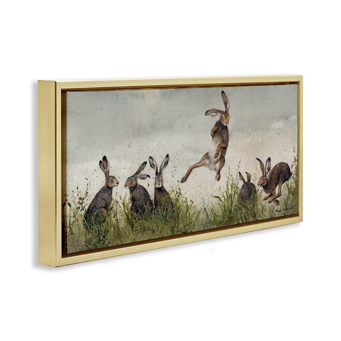 Stupell Industries Jumping Hares in Wild Framed Floater Canvas Wall Art