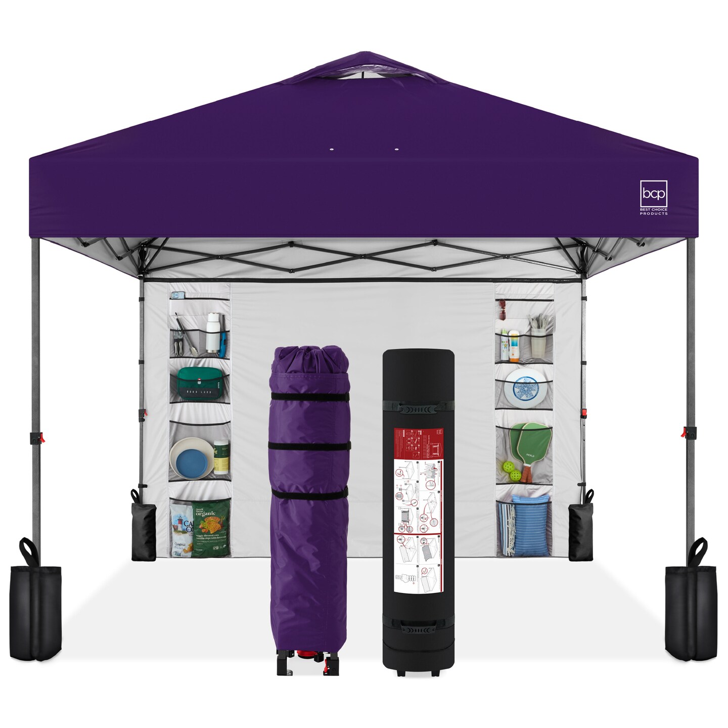 Best Choice Products 10x10ft Easy Setup Pop Up Canopy, Portable Tent w/ Side Wall, 1-Button Push, Case