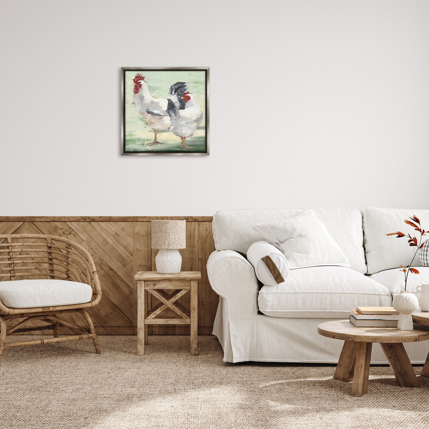 Stupell Industries Farmhouse Chickens Hens Painting Framed Floater Canvas Wall Art