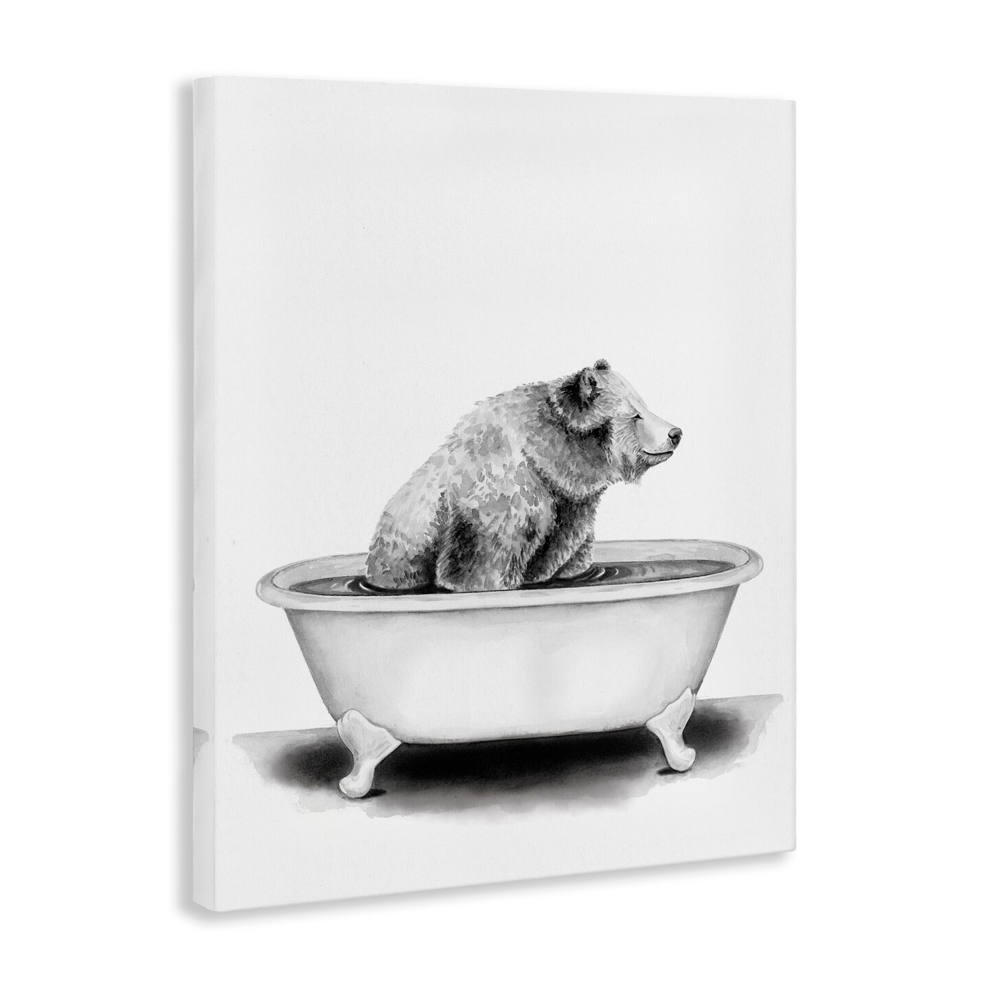 Stupell Industries Bear In Tub Rustic Bathroom Drawing Canvas Wall Art