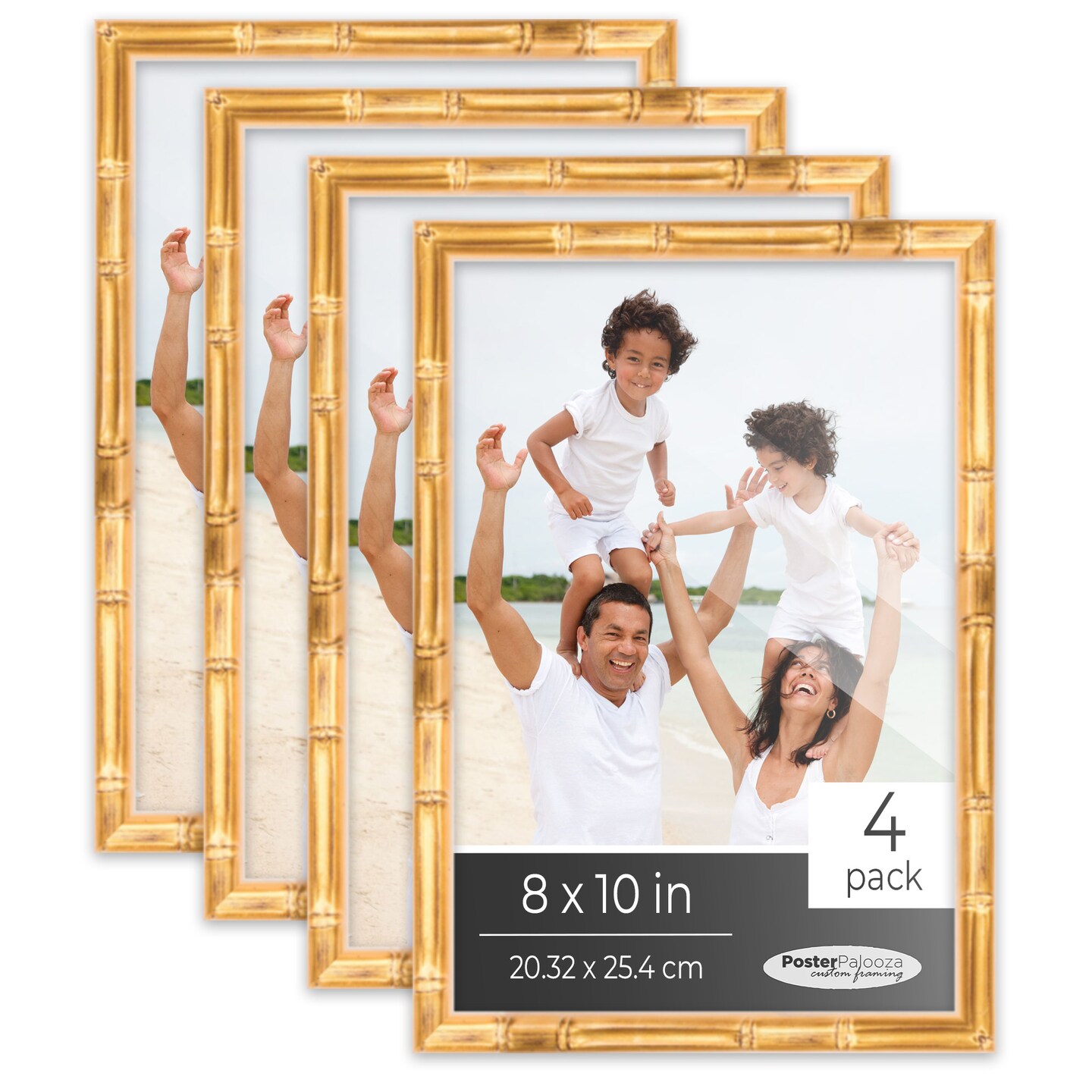 Pack of 4 Gold Bamboo Picture Frames | Solid Wood | UV-Resistant Acrylic | Easy Gallery Wall Setup