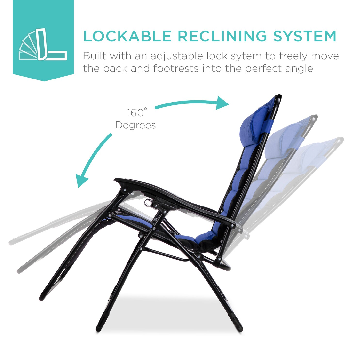 Best Choice Products Oversized Padded Zero Gravity Chair, Folding Outdoor Patio Recliner w/ Side Tray