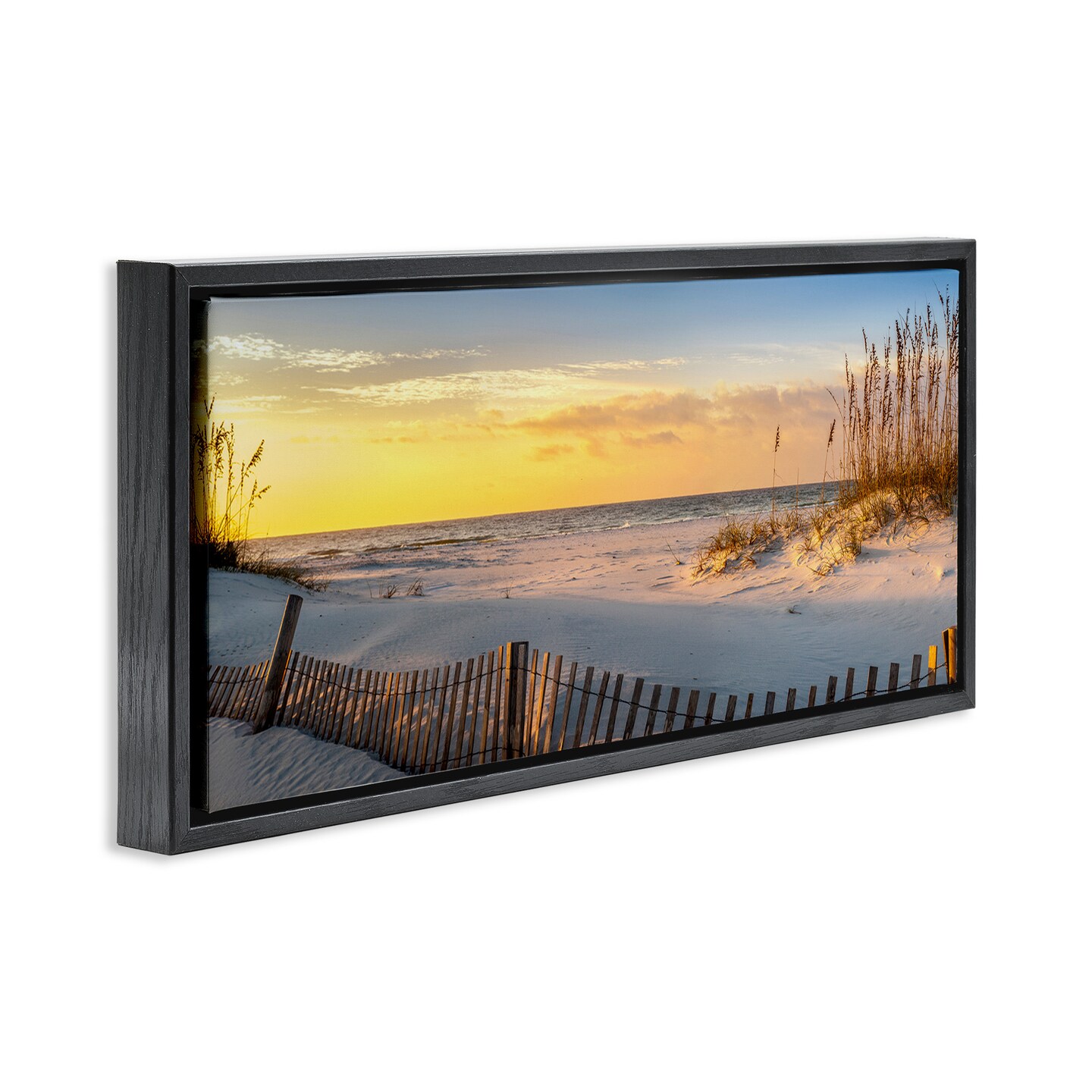 Stupell Industries Panoramic Coastal Beach Sunrise Framed Floater Canvas Wall Art