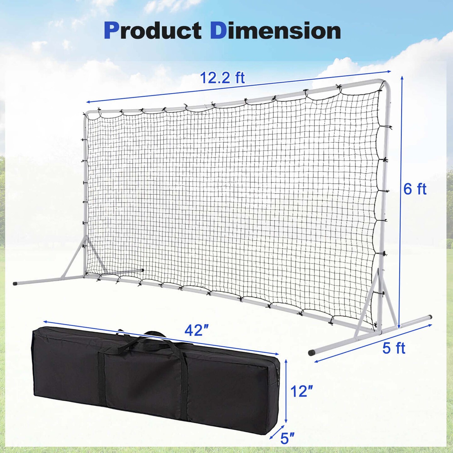 Costway Soccer Rebounder Net 12 x 6 FT Portable Football Training Equipment with Net White/Black