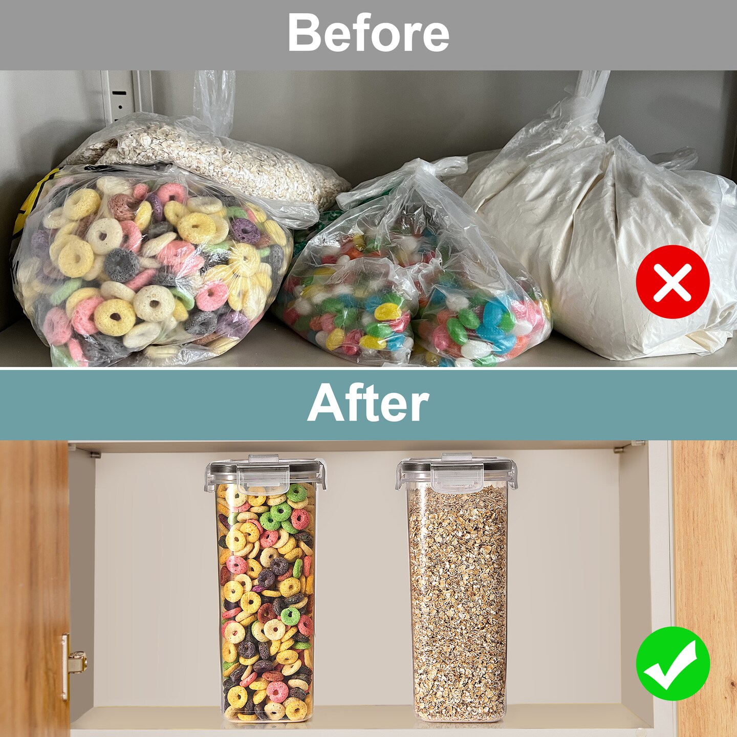 Sorbus 2 Pack Airtight Cereal Dispenser Container Set with Lids - Easy Pour, Stackable, Store Dry Food, Rice, Pasta, and More