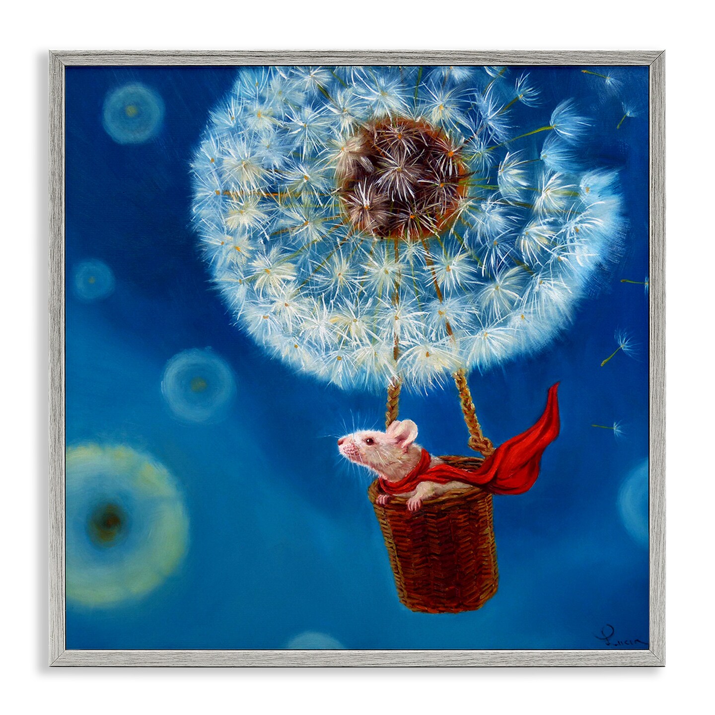 Stupell Industries Dandelion Hot Air Balloon Mouse Framed Giclee Art