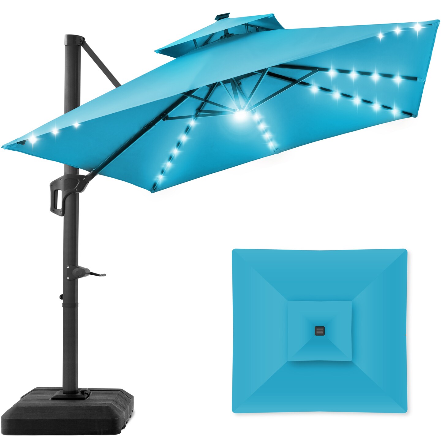 Best Choice Products 10x10ft 2-Tier Square Outdoor Solar LED Cantilever Patio Umbrella w/ Base Included