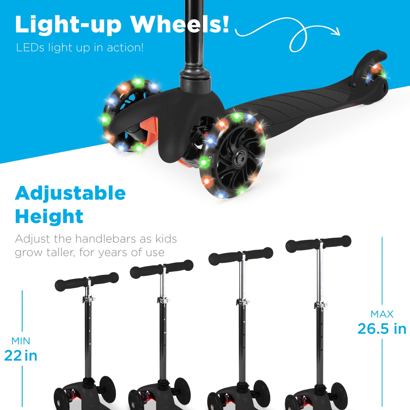 Best Choice Products Kids Mini Kick Scooter Toy w/ Light-Up Wheels and Height Adjustable T-Bar