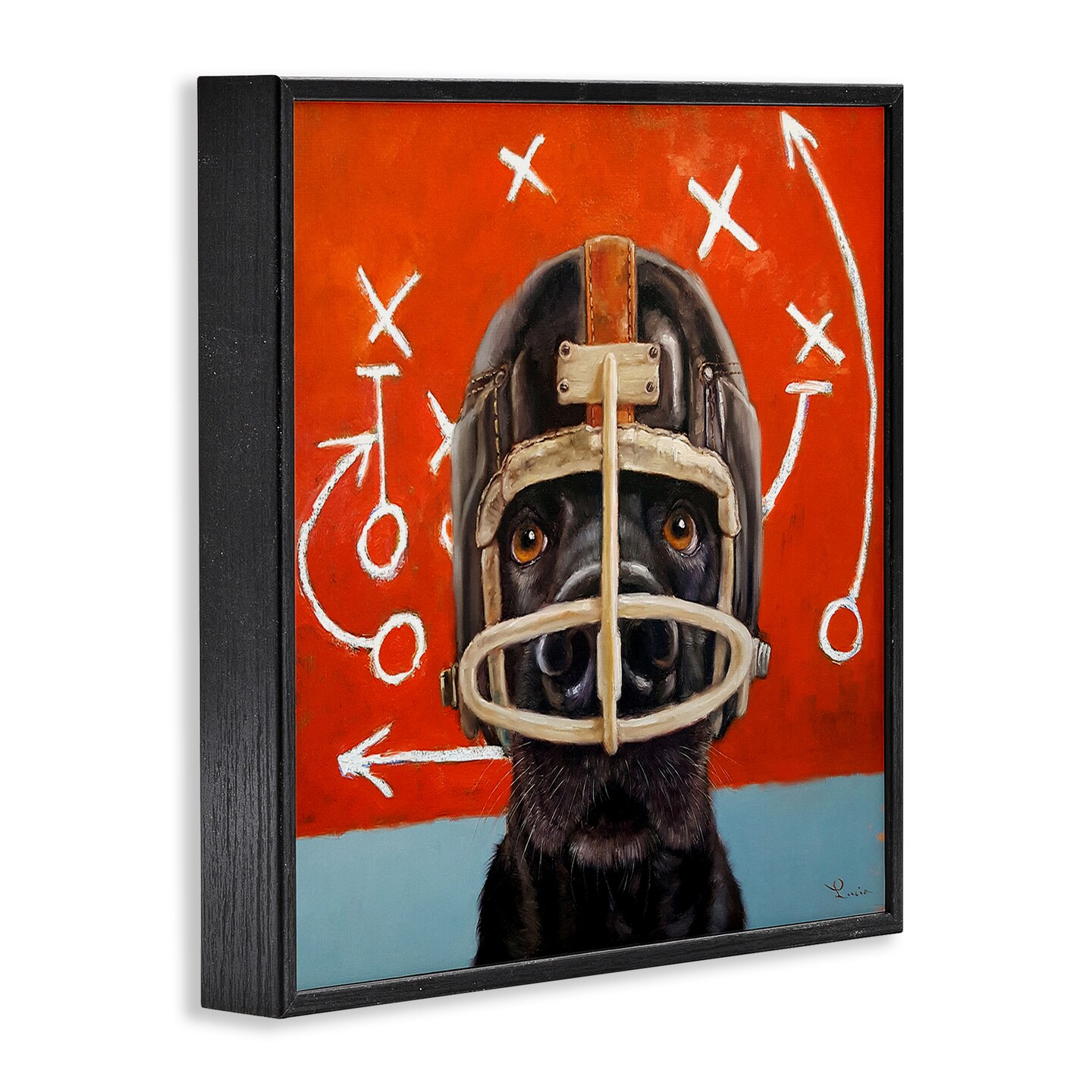 Stupell Industries Dog in Football Helmet Sports Plays Framed Giclee Art
