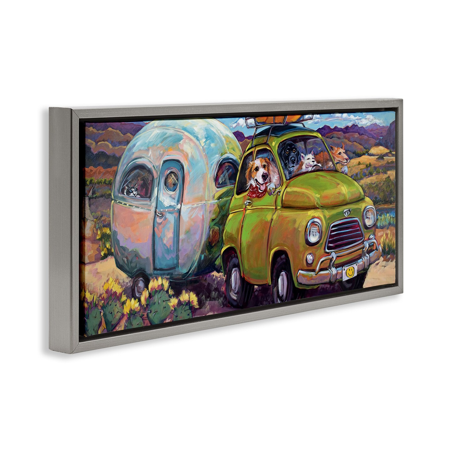 Stupell Industries Dogs Driving Camper Van Framed Floater Canvas Wall Art