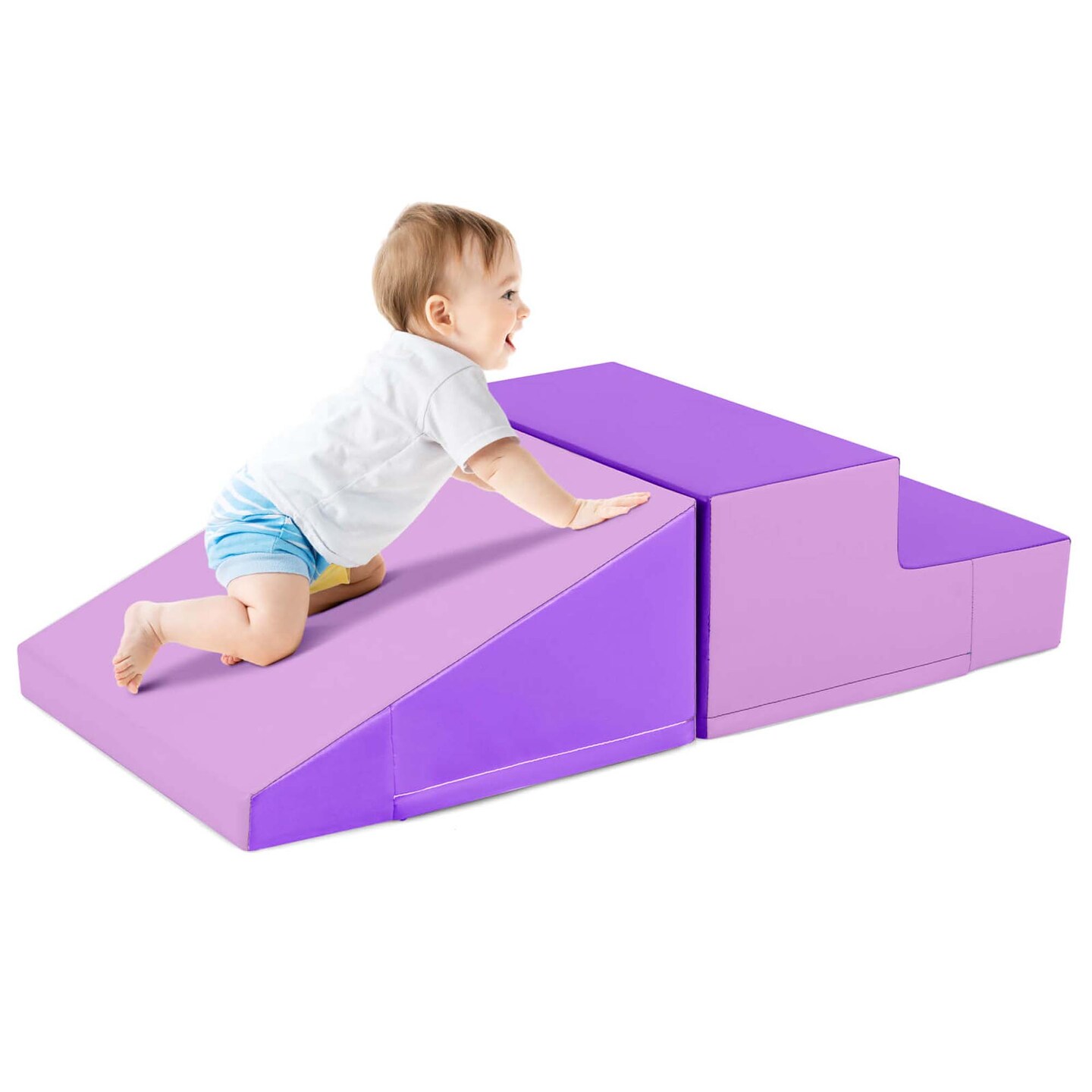 Costway Step and Slide Climber for Infants and Toddlers Baby Soft Foam Structure Blocks Yellow/Blue/Pink/Purple