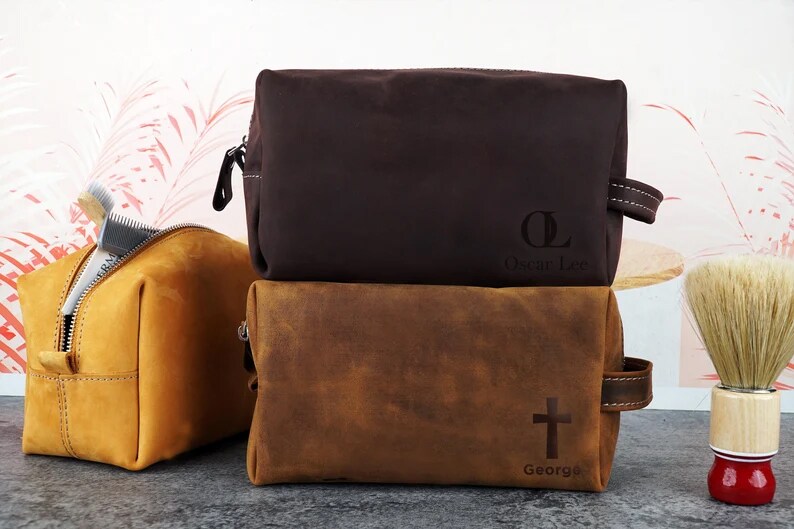 Custom Baseball Bags, Personalized Dopp Kit, Leather Toiletry Bags for Men, Dad Gift, Graduation Gift, Christmas Handmade Leather Bag Men - image9