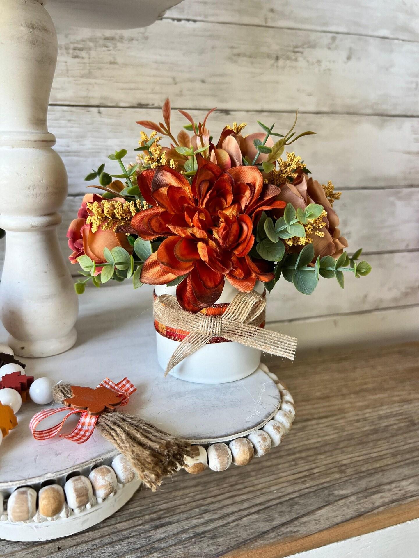 Fall tiered Tray mini floral arrangement, farmhouse home decor, mini ...