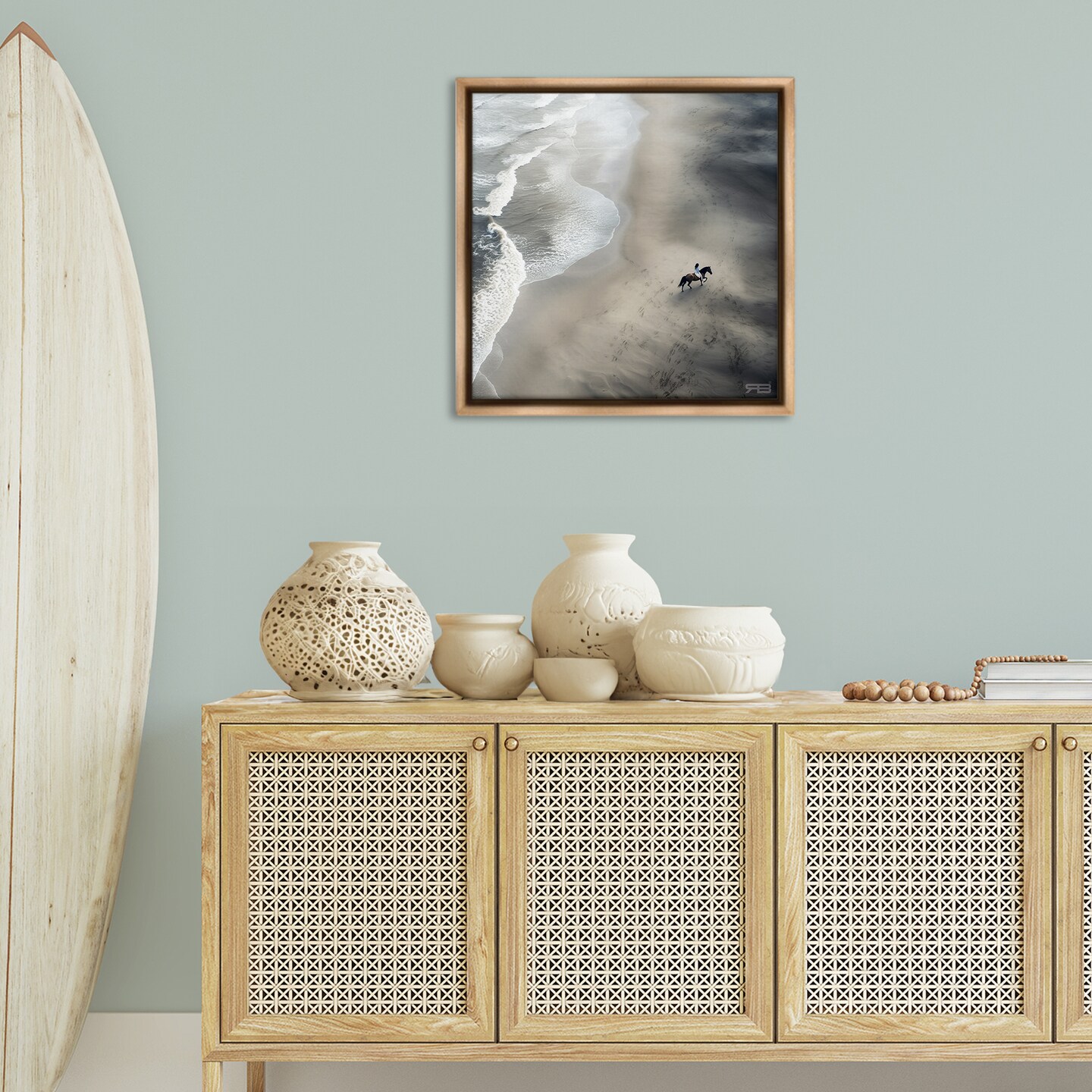 Stupell Industries Aerial Beach View Horse Framed Floater Canvas Wall Art Design by RB