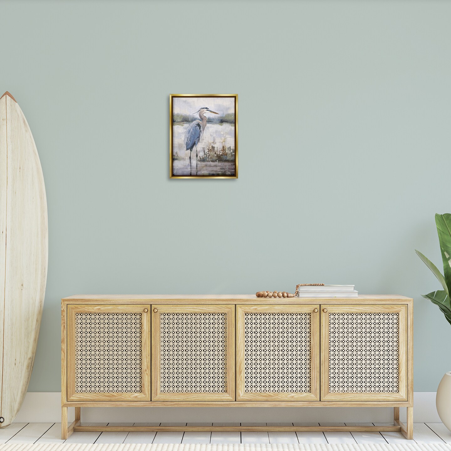 Stupell Industries Coastal Sea Heron Framed Floater Canvas Wall Art Design by Nina Blue