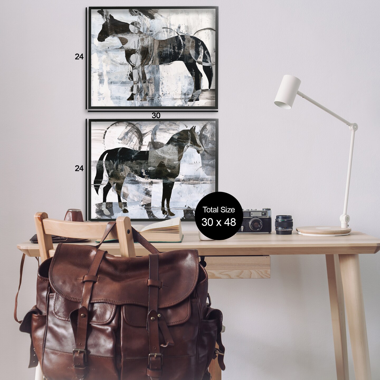 Stupell Industries Abstract Horse Silhouette Circles 2 pc Framed Giclee Wall Art Set Design by Ethan Harper