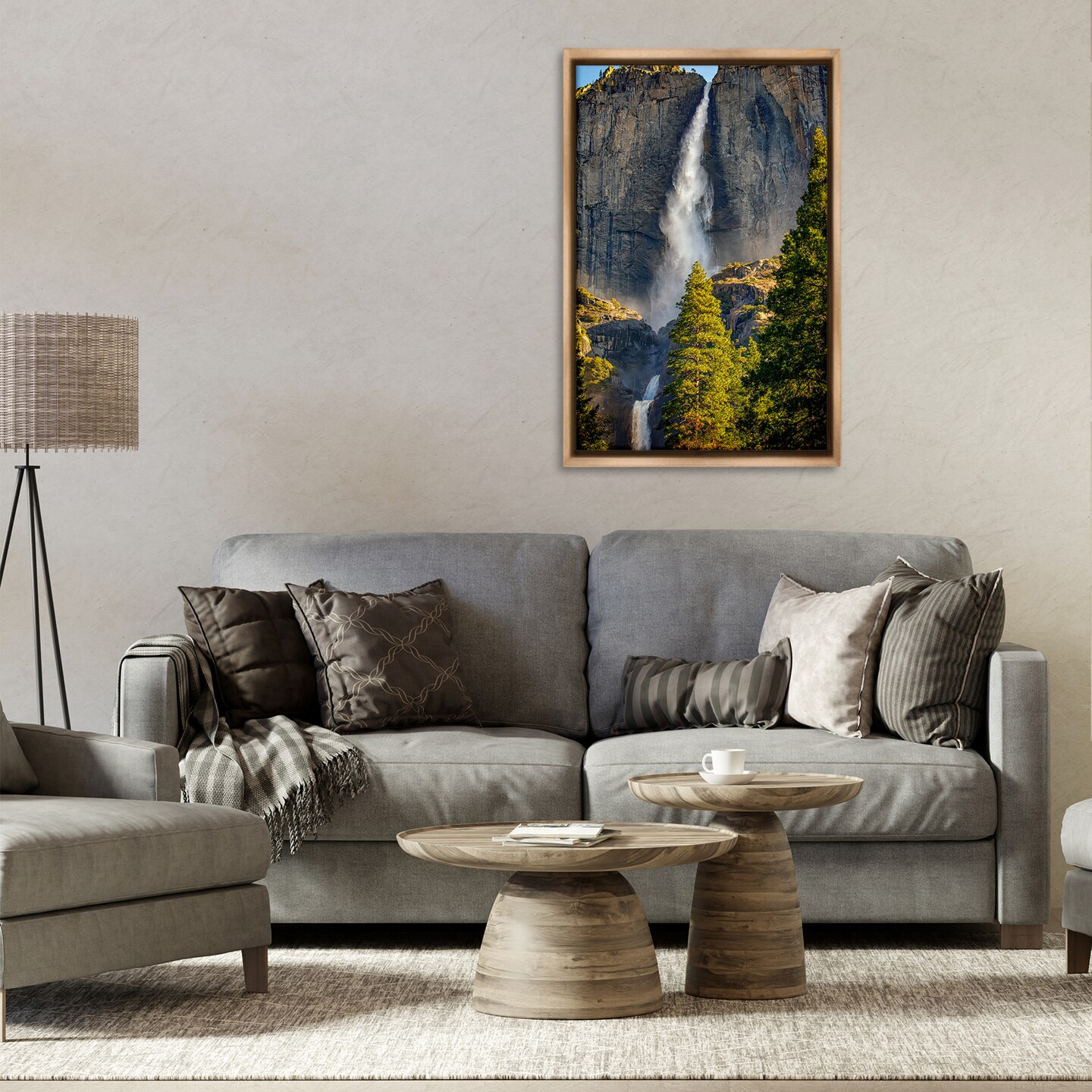 Stupell Industries Waterfall Between Cliffs Framed Floater Canvas Wall Art Design by Rick Berk