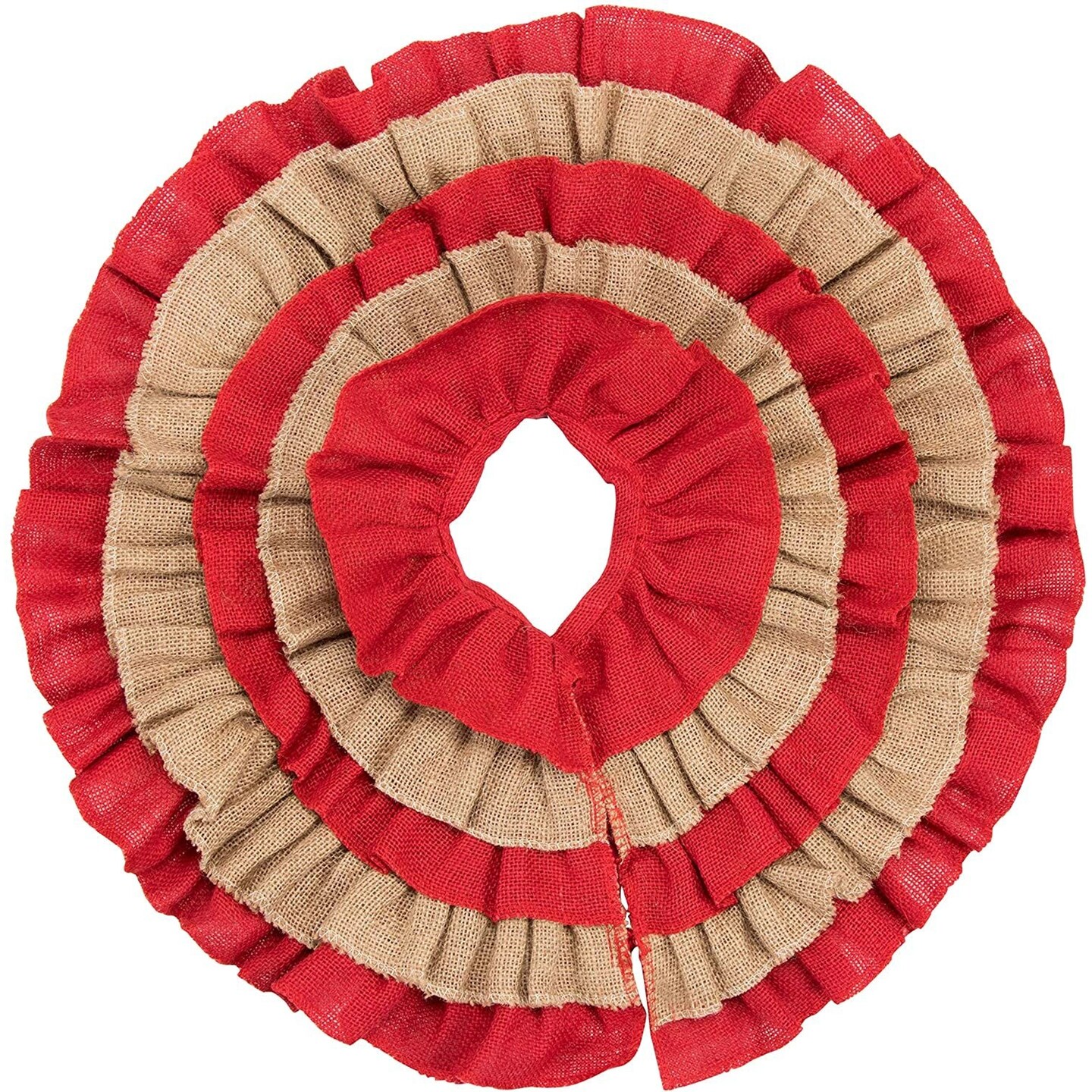 Red and Brown Burlap Mini Tree Skirt, Rustic Holiday Decor (21 in)