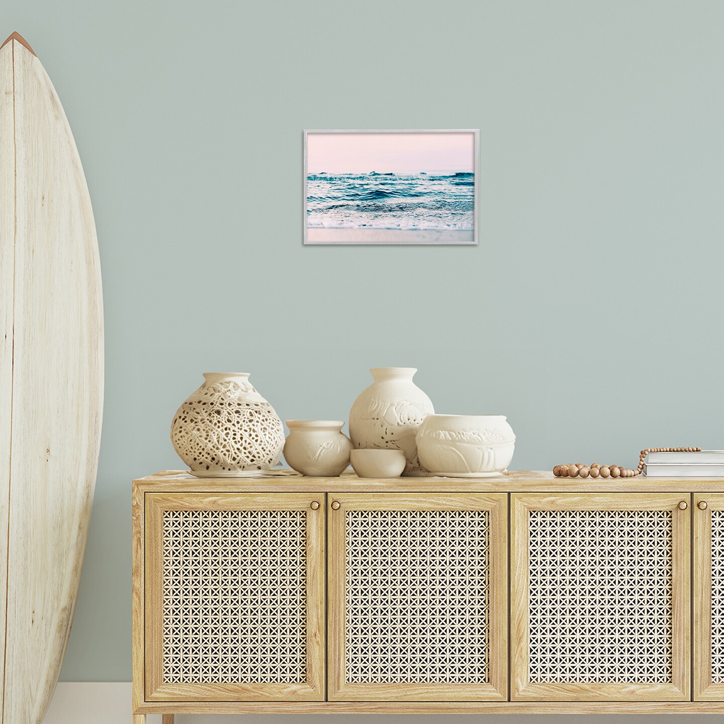 Stupell Industries Ocean Wave Blush Framed Giclee Wall Art Design by Sisi and Seb