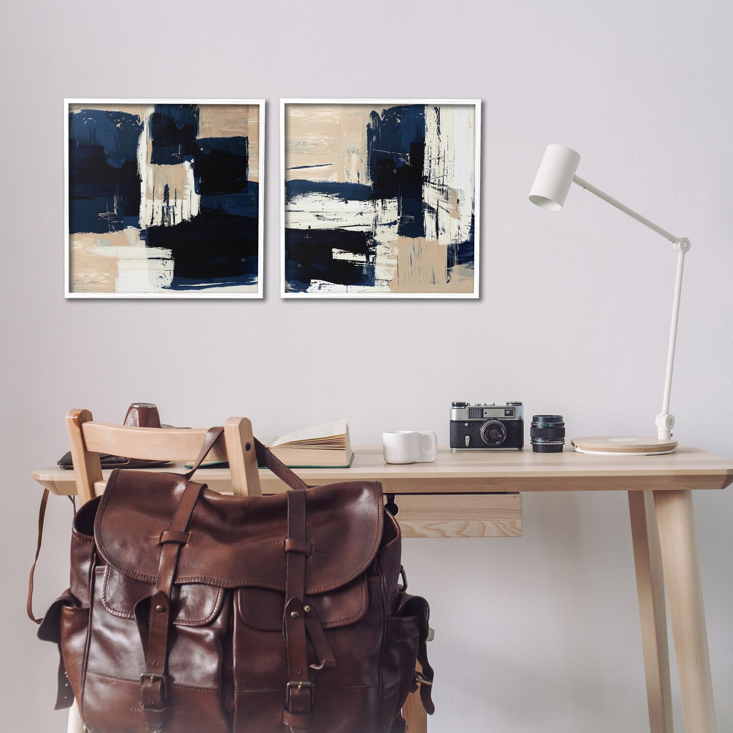 Stupell Industries Abstract Navy Neutral 2 pc Framed Giclee Wall Art Set Design by Susan Jill