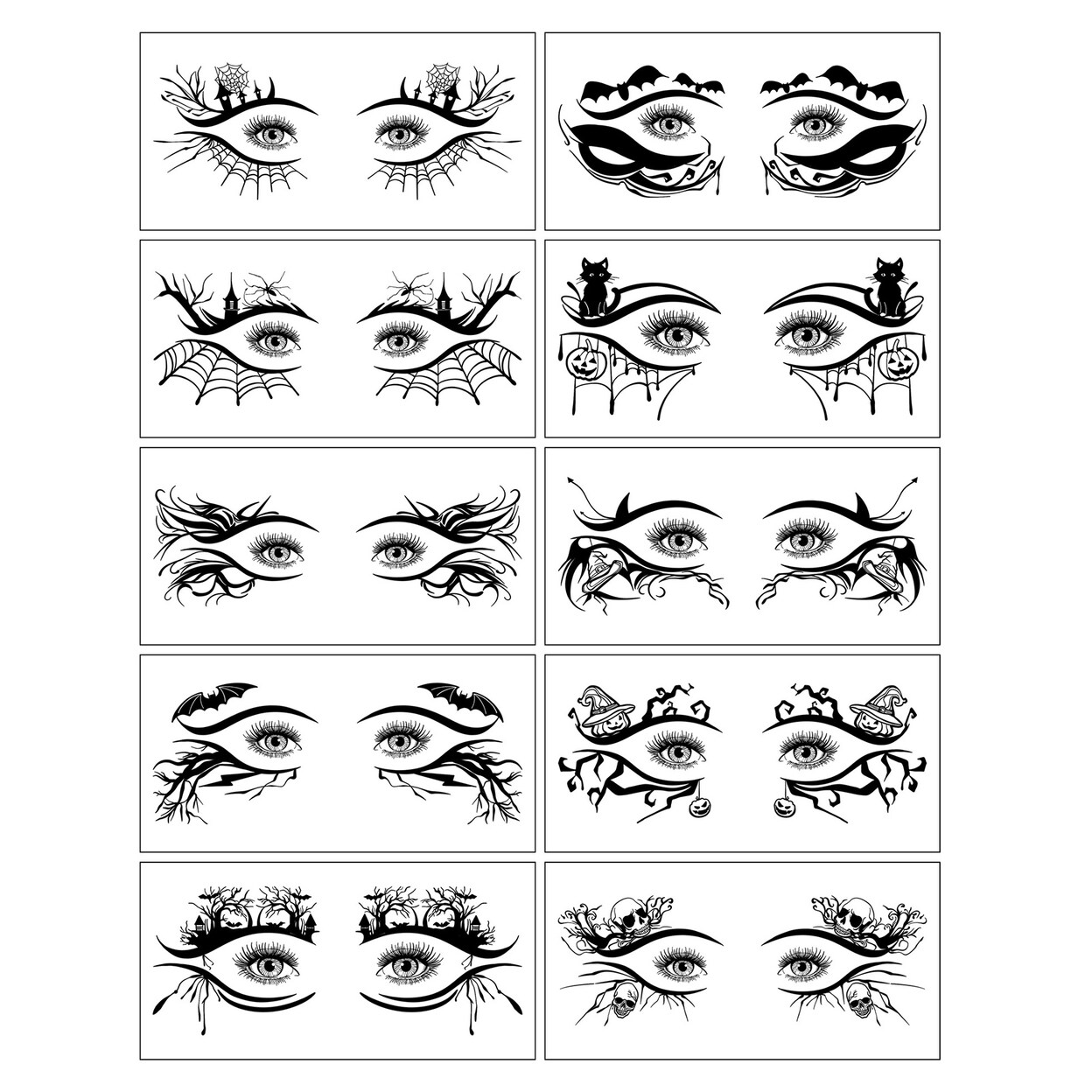 10 Pairs Halloween Eye Stickers Spider Bat Skull Design Face Tattoo Stickers For Women Girls Masquerade Cosplay Party