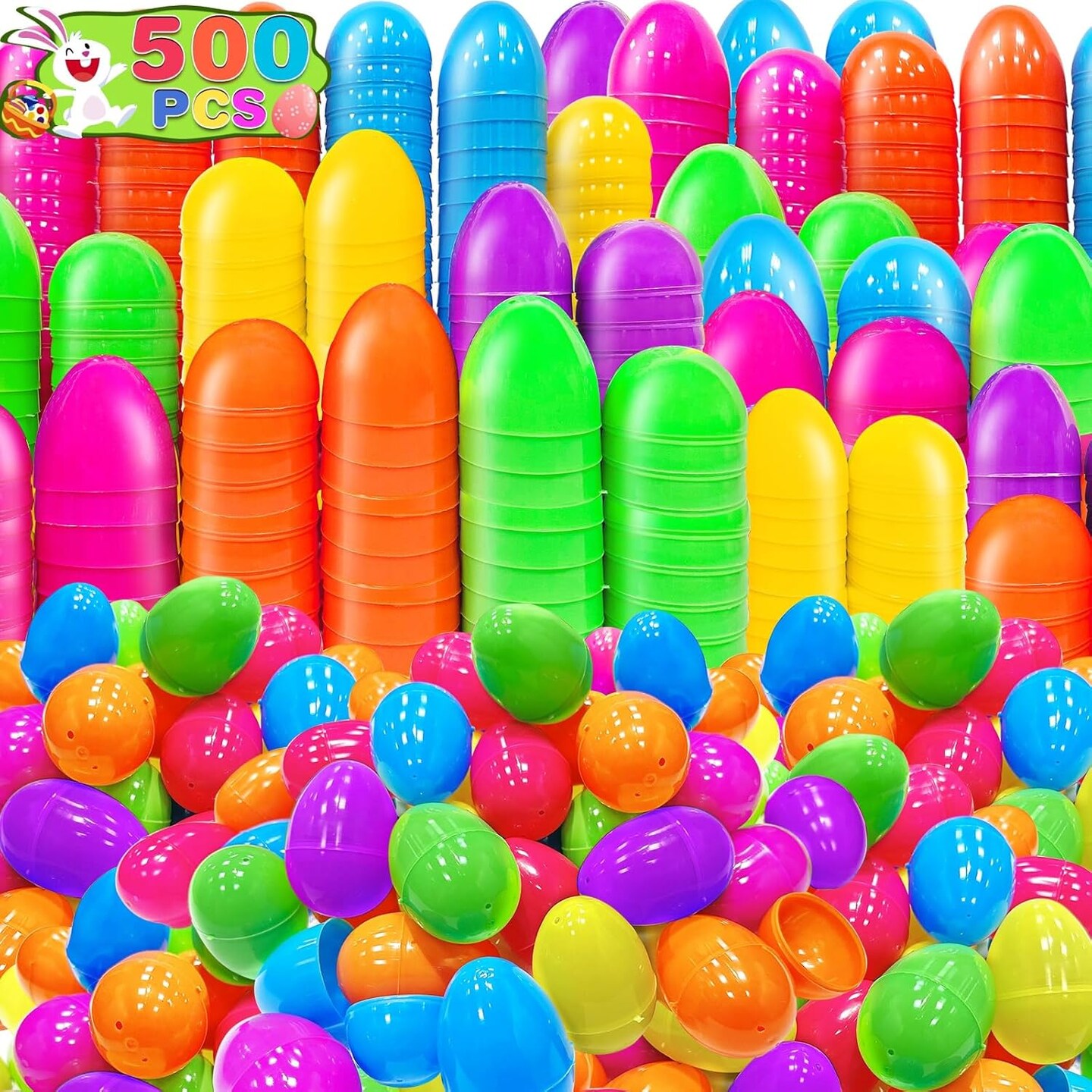 500 Count Plastic Easter Eggs Bulk 6 Colors Easter Eggs Fillable, Easter Basket Stuffer Filler 2.2 Inch Surprise Empty Easter Eggs for Eggs Hunt