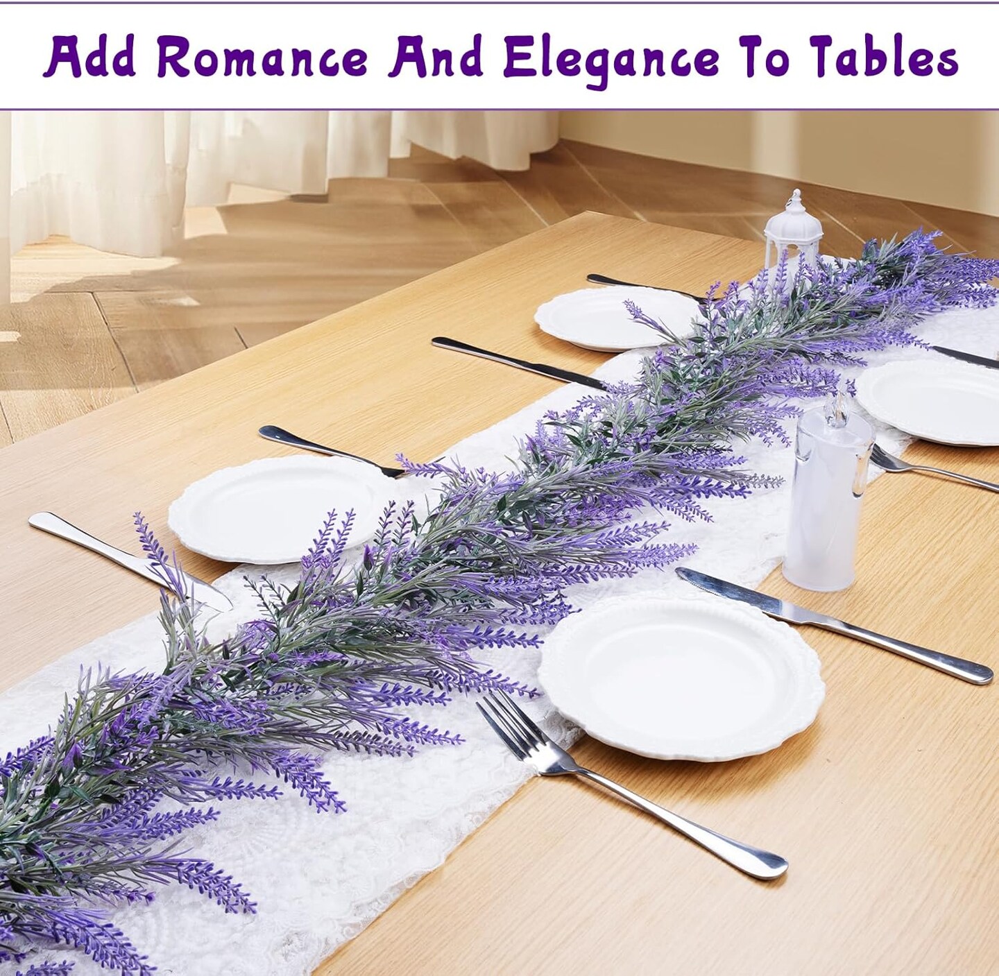 2pcs Wisteria Lavender Garland, 6Ft Purple Lavender Artificial Garland, Spring Summer All Year Lavender Garland for Farmhouse Wedding Mantle Arch Porch Stair Table Indoor Door Home Decor