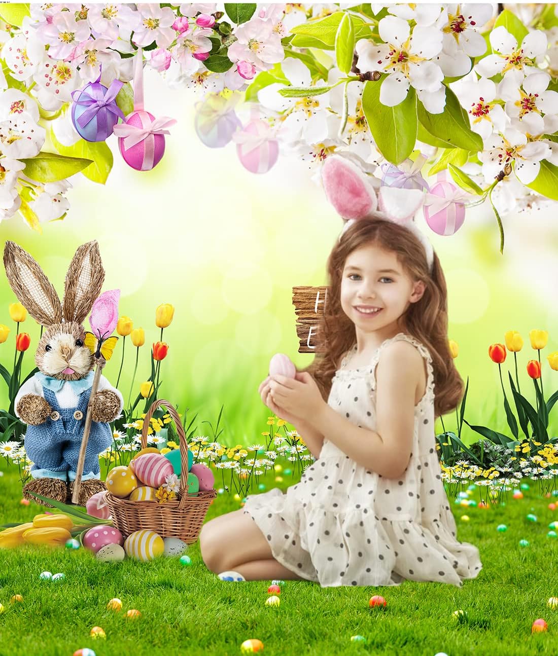 Easter Backdrop, Easter Photo Backdrop 6x8ft, Happy Easter Day Back Drops Background Spring Easter Party Decorations Banner