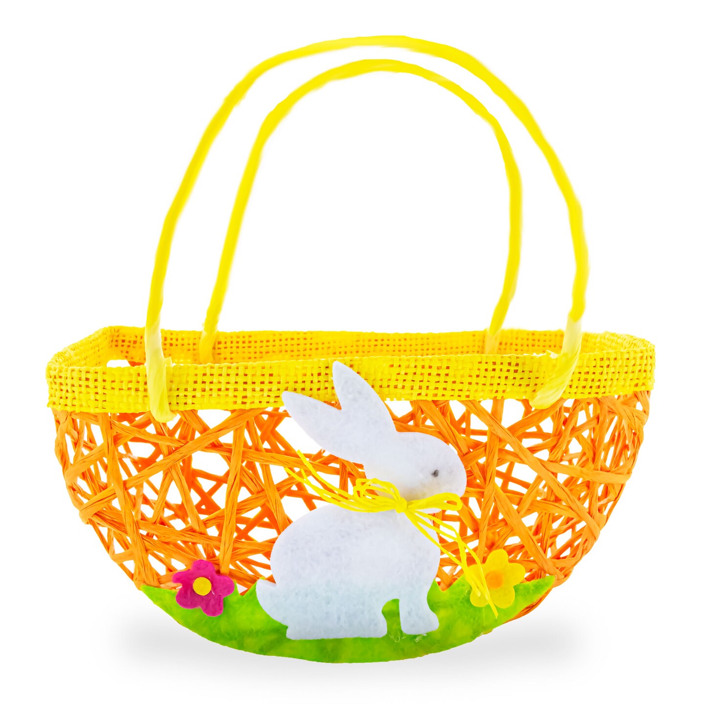 Set of 2 Easter Bunny Egg Hunt Baskets With Floral Accent 6 Inches Tall