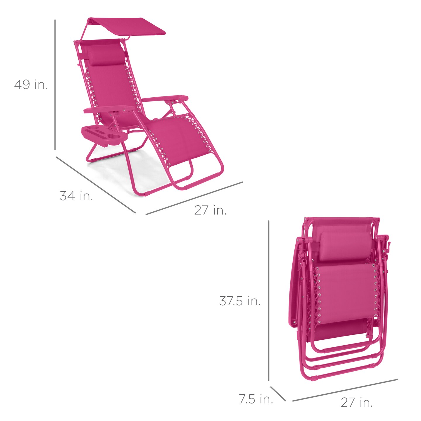 Best Choice Products Folding Zero Gravity Recliner Patio Lounge Chair w/ Canopy Shade, Headrest, Tray