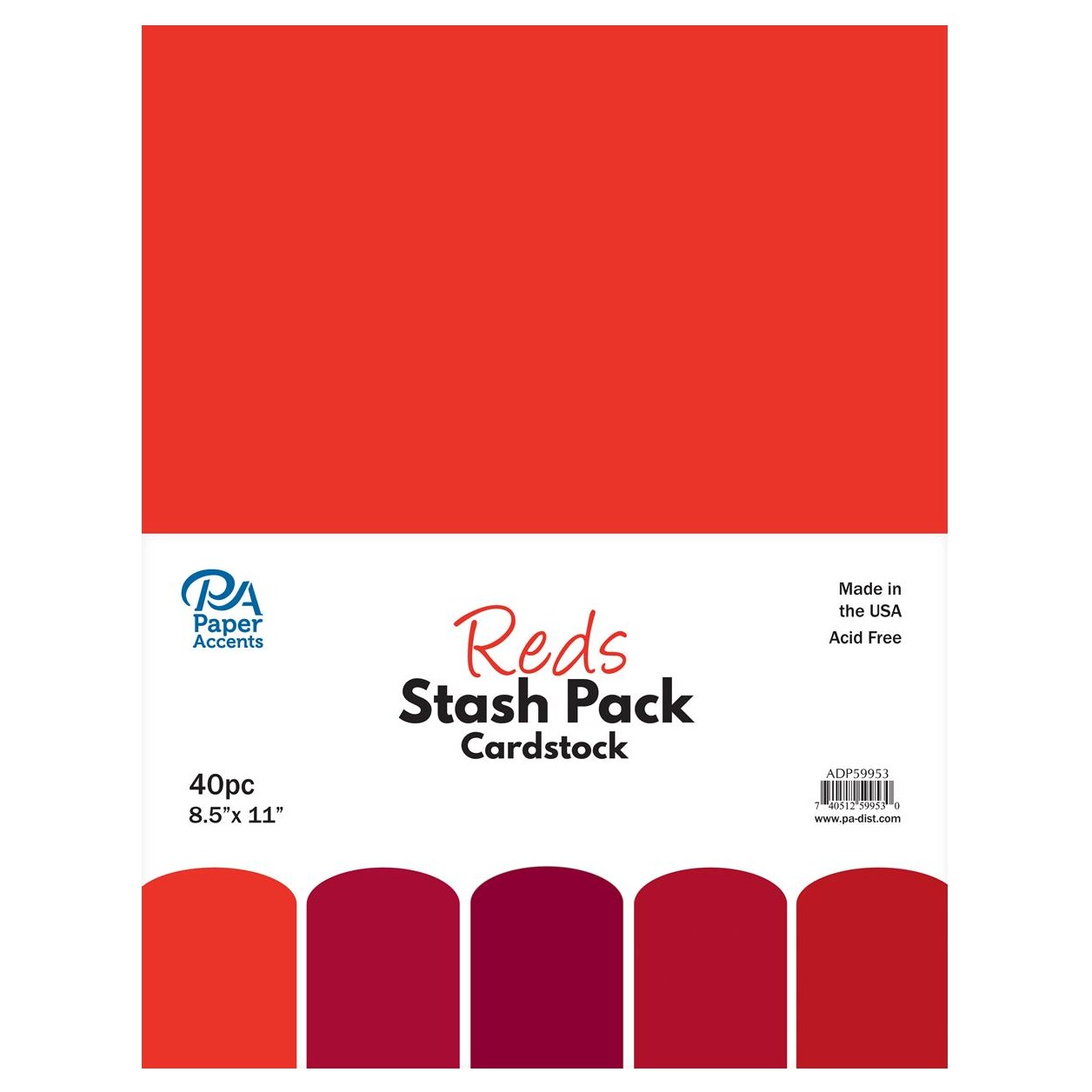 PA Paper Accents Stash Pack Cardstock Pack 8.5" x 11" Reds, colored cardstock paper for card making, scrapbooking, printing, quilling and crafts, 65lb., 40 pieces