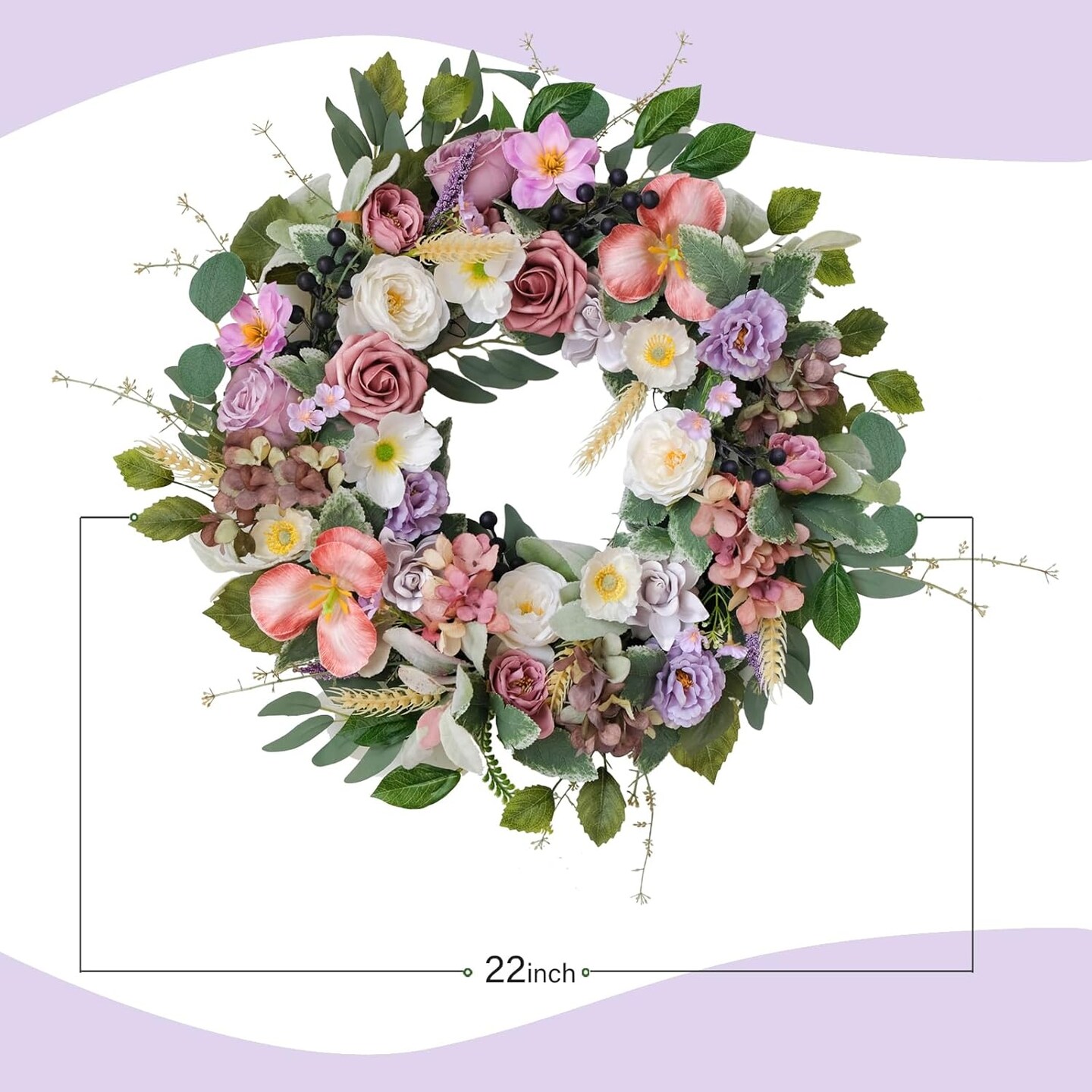 Artificial Roses &#x26; Peonies Spring Floral Wreath for Front Door