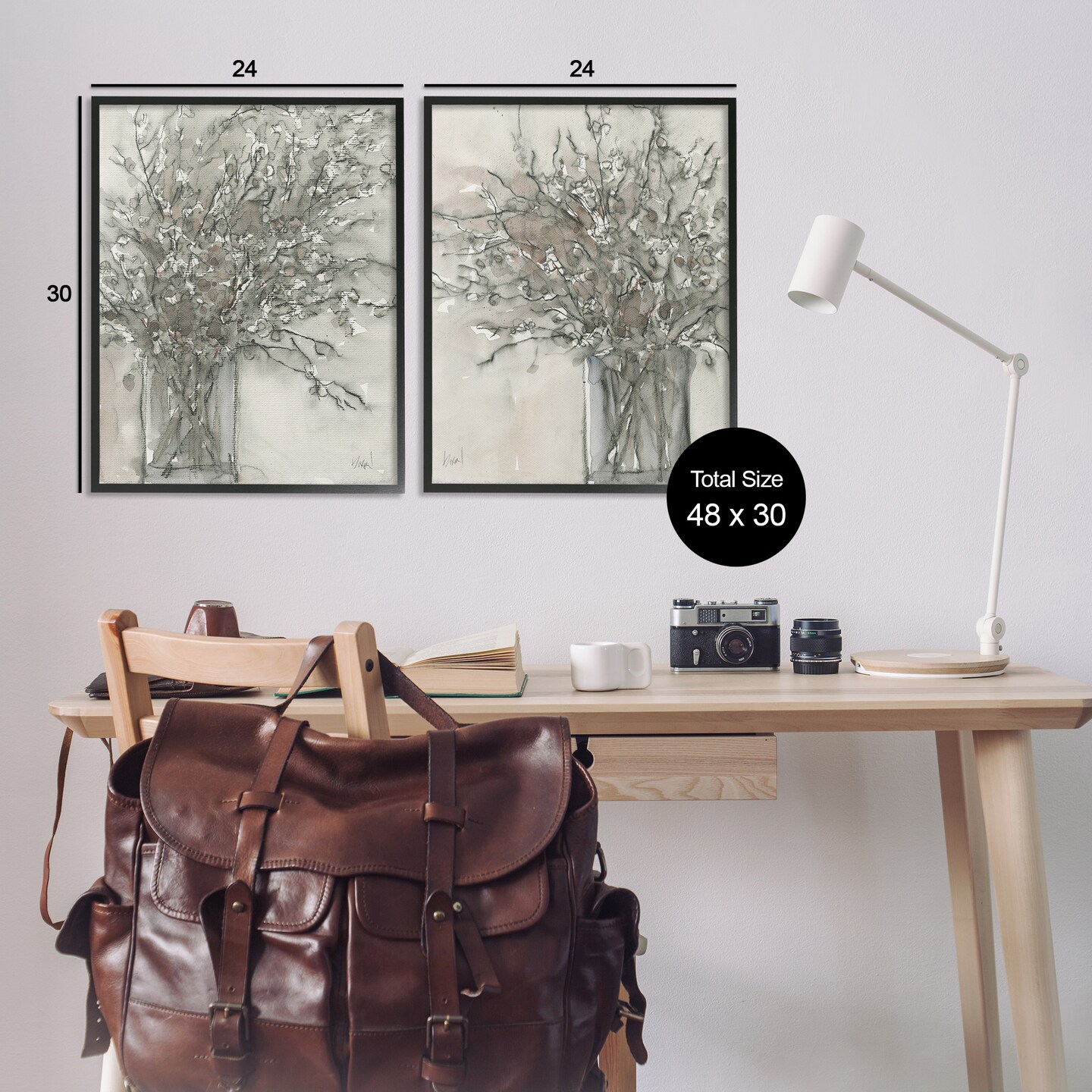 Stupell Industries Charcoal Sketched Vase 2pc Framed Giclee Wall Art Set Design by Samuel Dixon