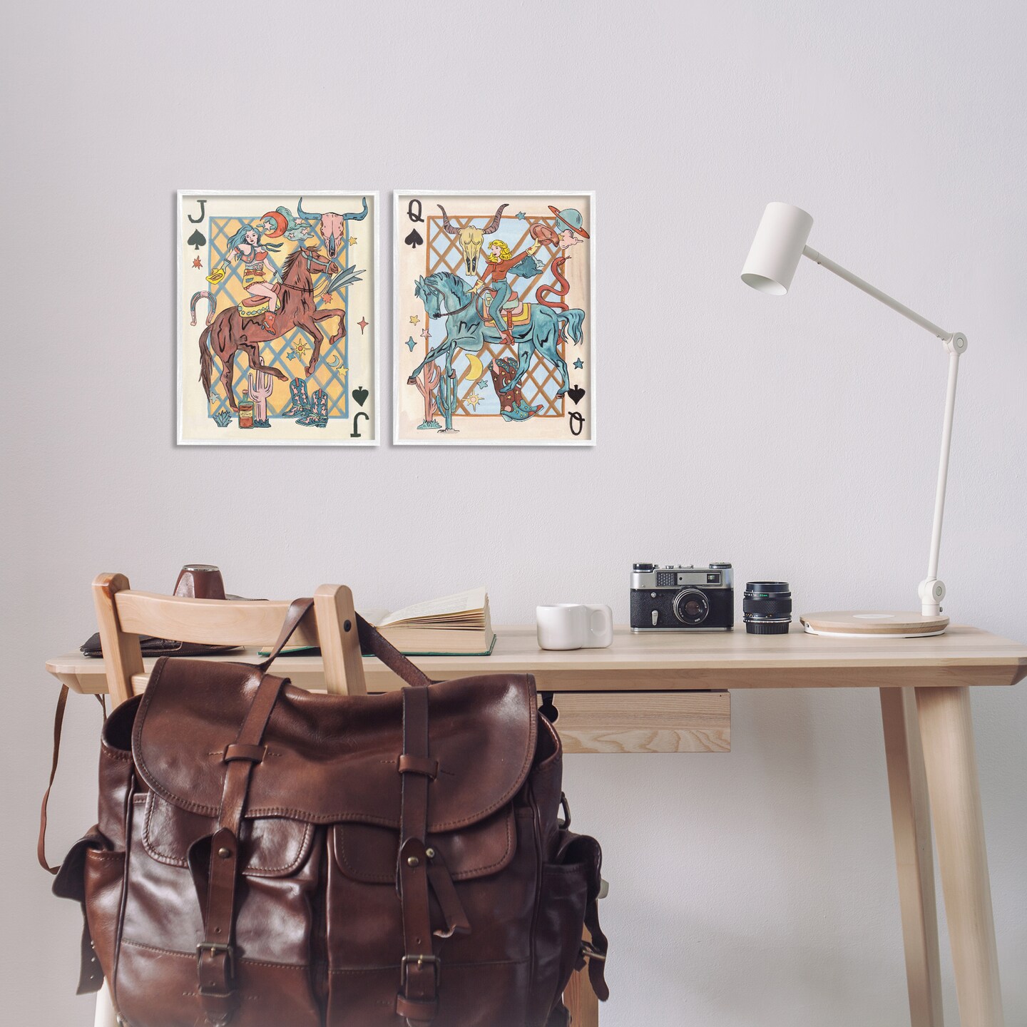 Stupell Industries Western Cowgirl Playing Cards 2pc Framed Giclee Wall Art Set Design by Melissa Wang