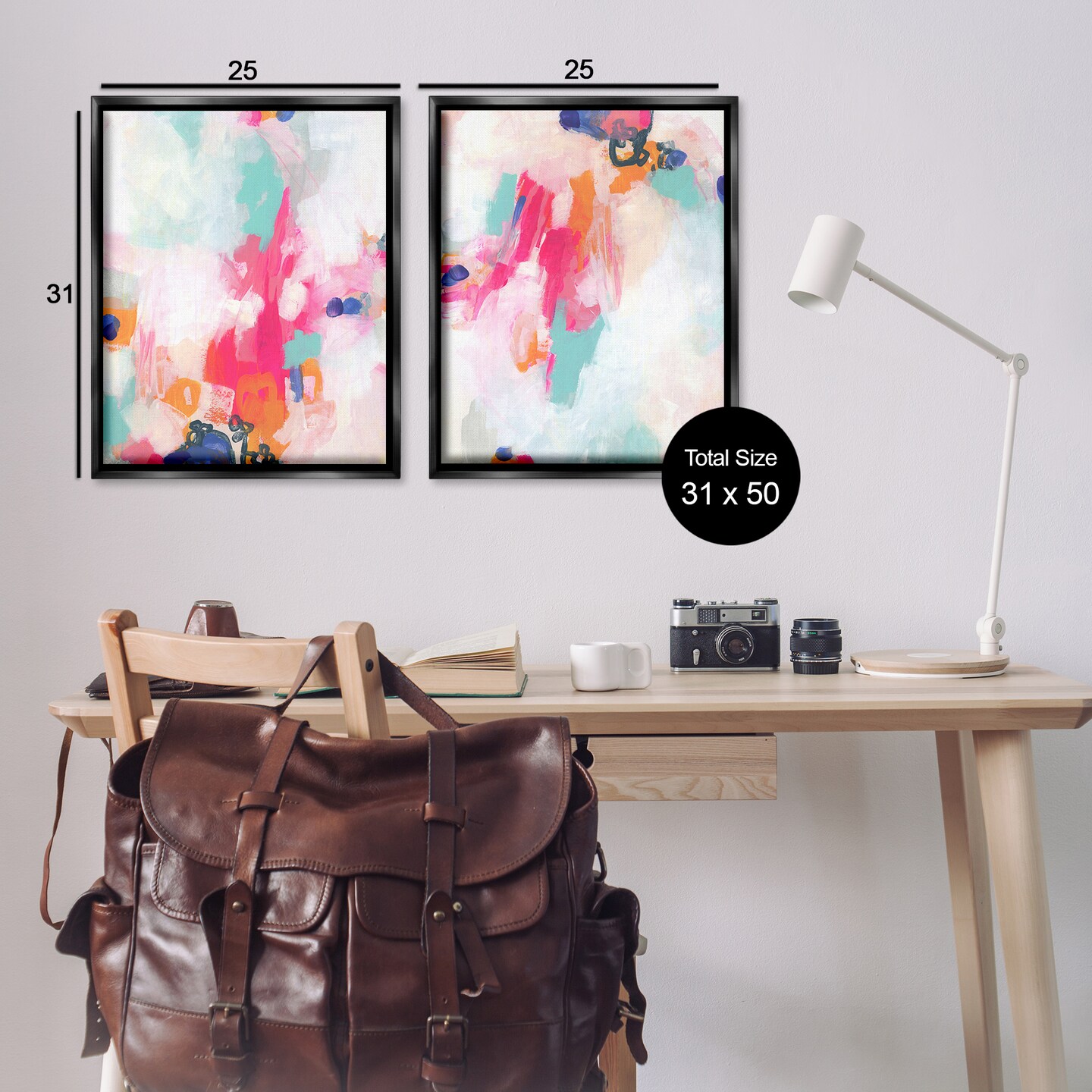 Stupell Industries Pink &#x26; Pastel Splotches 2pc Floater Framed Canvas Wall Art Set Design by June Erica Vess 