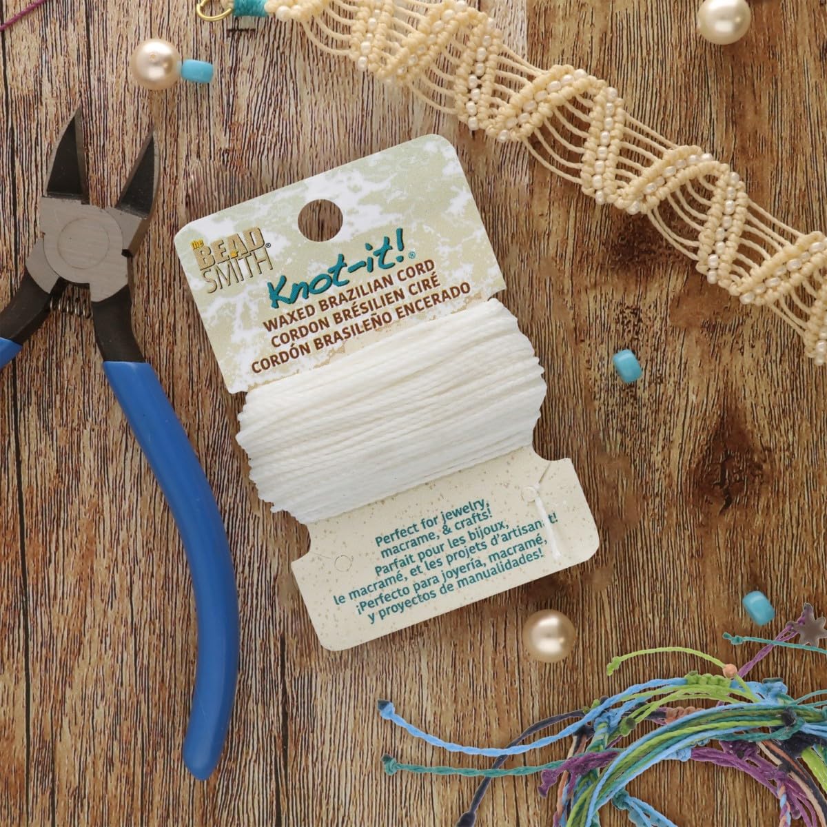 The Beadsmith Waxed Brazilian Cord, 0.7 mm Diameter, Light Wax, 15 Yards (13.7 m)