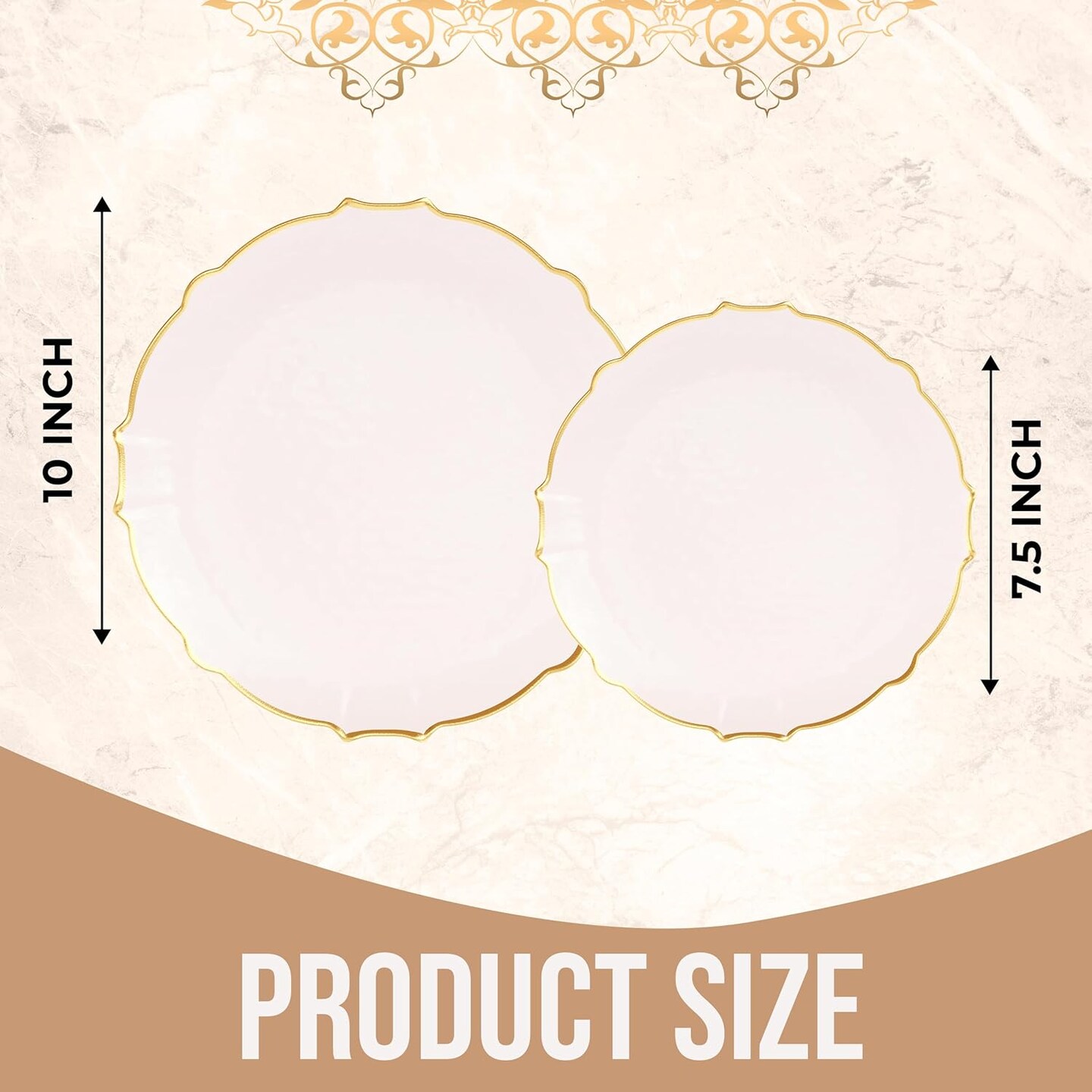 Trendables Plastic Plates for Party Fancy Plastic Dinner Plates For Guest 7.5 inch Dessert Plates &#x26; 10 Inch Thin Delicate Disposable Dinnerware Charger Plate Set