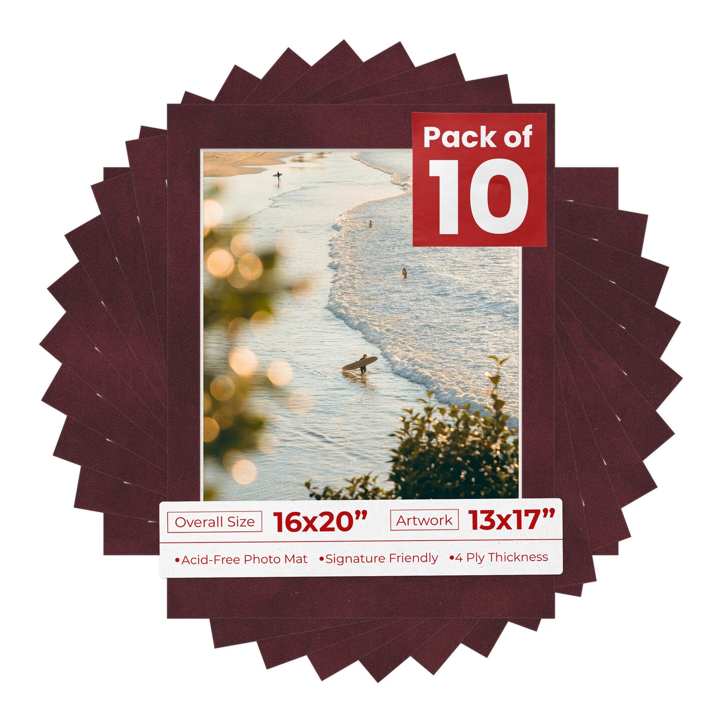 Dark Red Suede Mat Board for 16x20 Frames - Fits 13x17 Photos