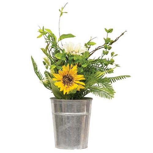 Galvanized Metal Pot Artificial Flower Arrangement Centerpiece Decor Set of 3