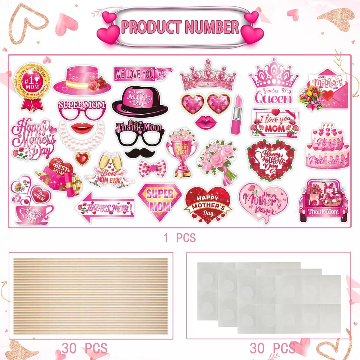30Pcs Mother&#x27;s Day Photo Booth Props