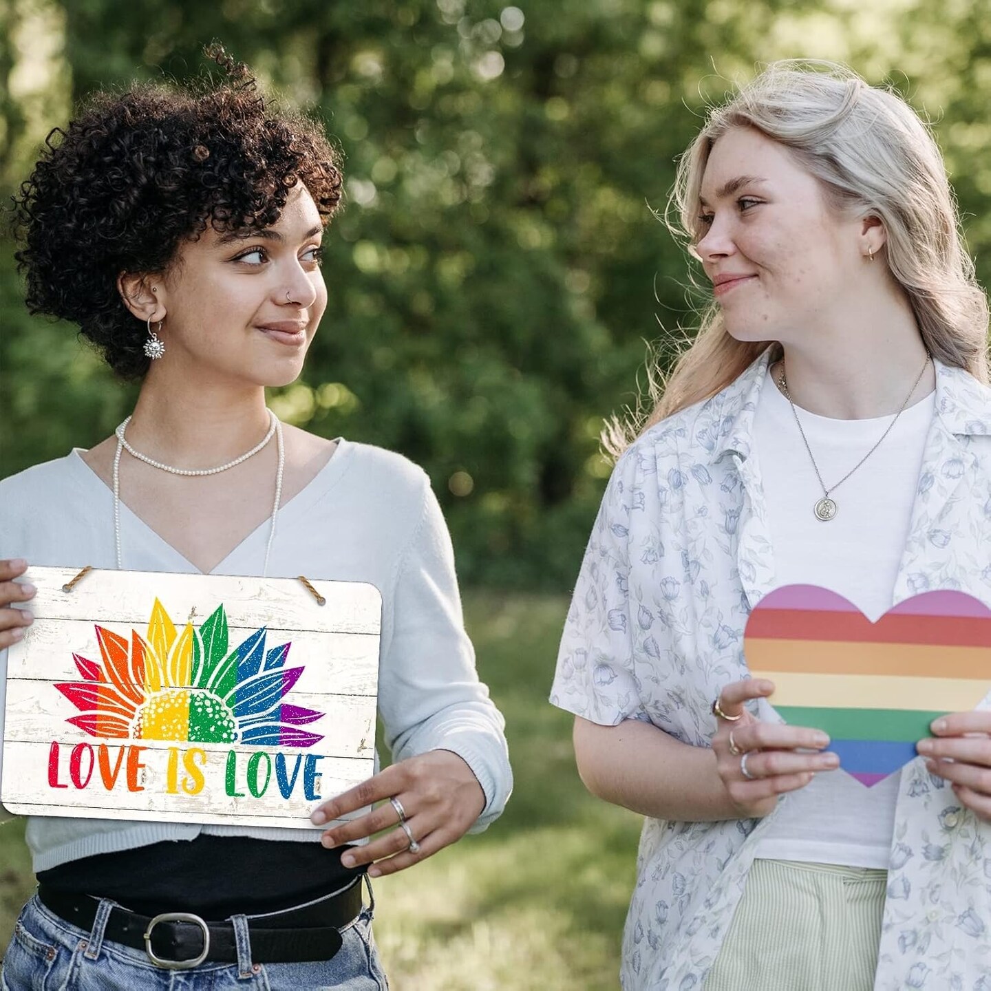Love is Love Decor Sign 8"x12" Gay Pride LGBTQ Rainbow Door Signs Bisexual Pride Gay Stuff Hanging Signs Gay Lesbian Pride Party Decor Signs for Home Front Door Wreath Porch Wall Decorations