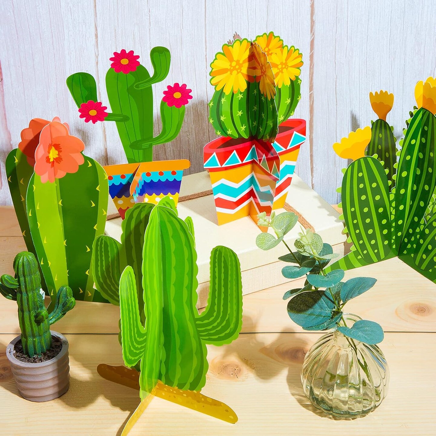12 Pcs Cactus Party Decorations Cinco De Mayo Honeycomb Table Centerpieces Mexico Garland Cutouts for Fiesta Baby Shower Favor Cactus Theme Classroom Birthday Mexican Party Decoration Supplies
