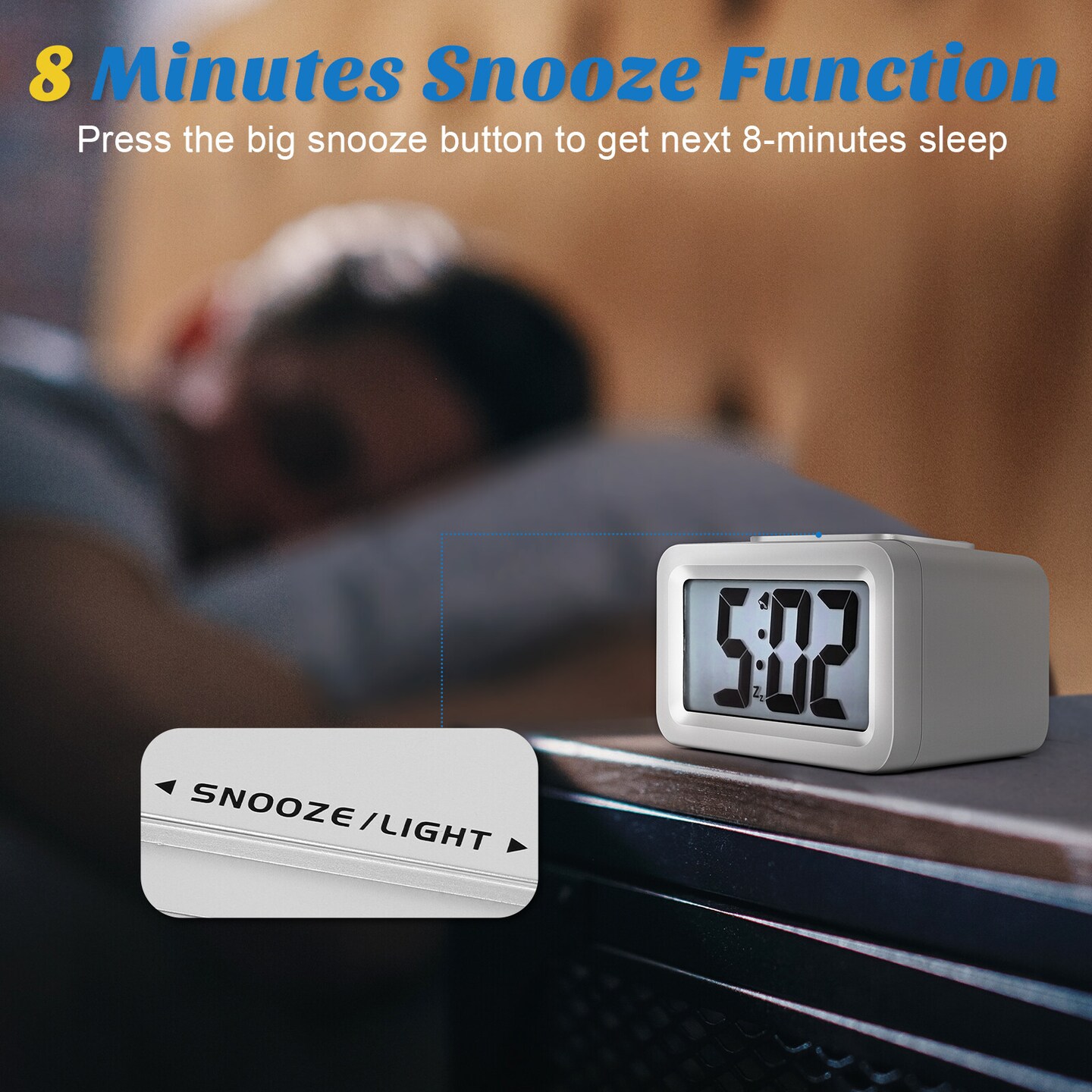 Electric Digital Alarm Clock with LED Large Display, Battery Powered, Backlight &#x26; Snooze Function - Lightweight Plastic Design (Requires 2x AA Batteries)