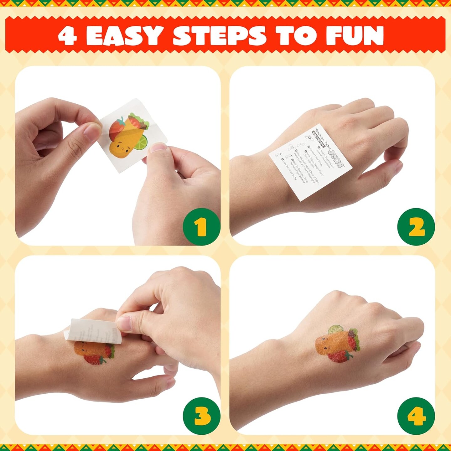144 PCS Cinco De Mayo Temporary Tattoo Set for Mexican Themed Party, Fiesta Party Fake Tattoos Stickers Sombrero Hats, Taco Design, Face Body Tattoo Decorations