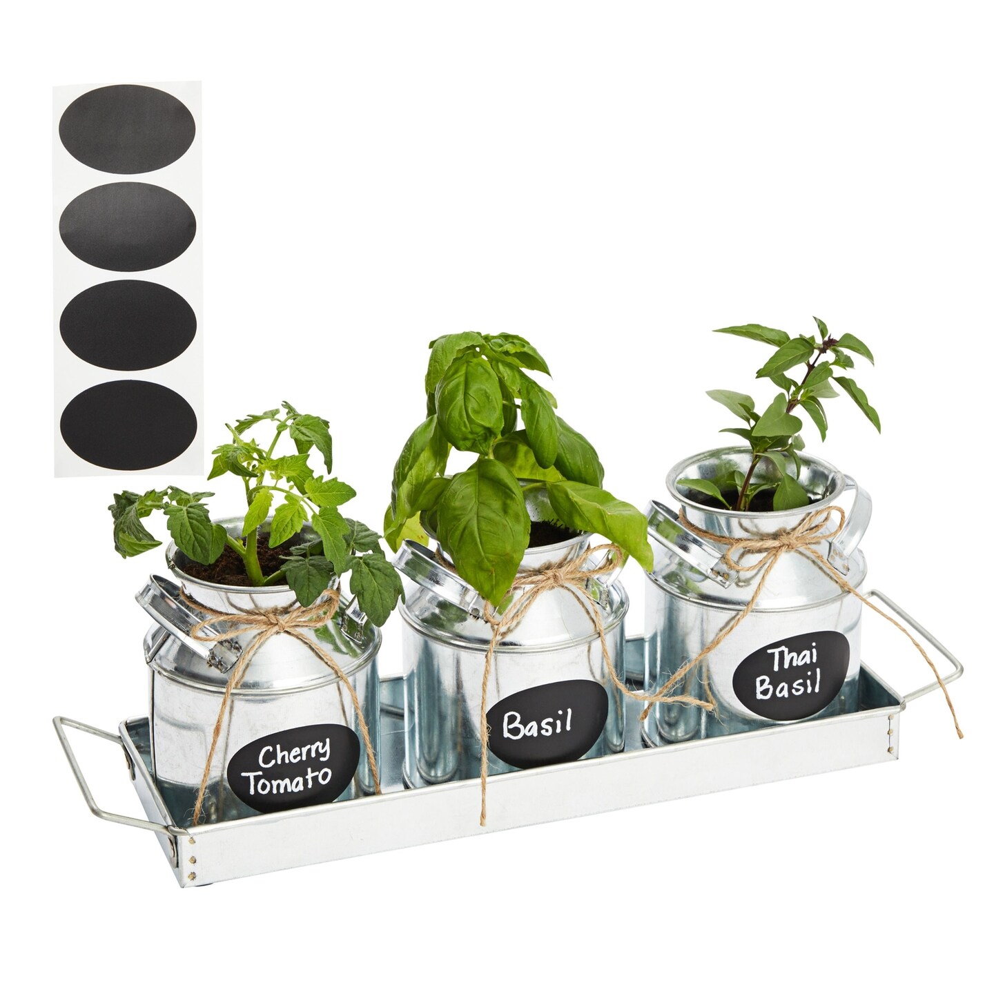 Set of 3 Galvanized Metal Window Herb Planters for Indoor Plants, Farmhouse Flowers Pots with Tray (4&#x22;D x 14&#x22;W x 5&#x22;H)