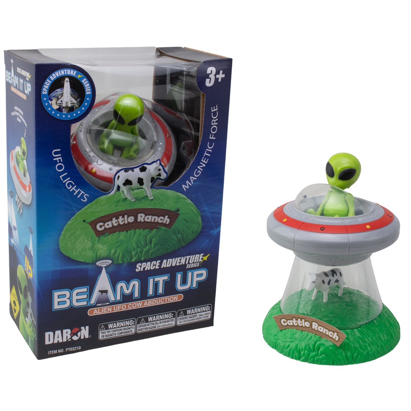 Space Adventure: Beam It Up Alien - Lights & Sounds UFO Cow Abduction Toy, Magnetic Force Cattle Lifting Action, Green Alien Figure, Sci-Fi, Kids 3+