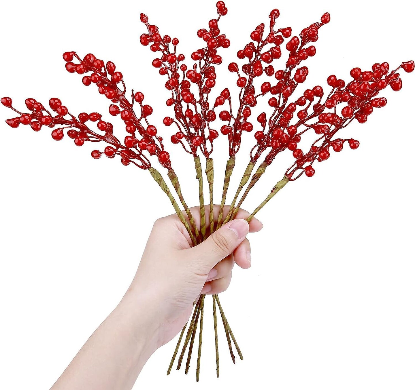 Artificial Red Berry Stems 8 Pack (Christmas Red-8)