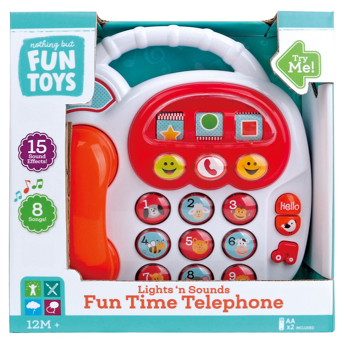 Nothing But Fun Toys: Lights & Sounds: Fun Time Telephone - 15 Effects & 8 Songs, Learn Numbers & Animals, Pretend Play Toy, Kids Toddlers 12 Mo+