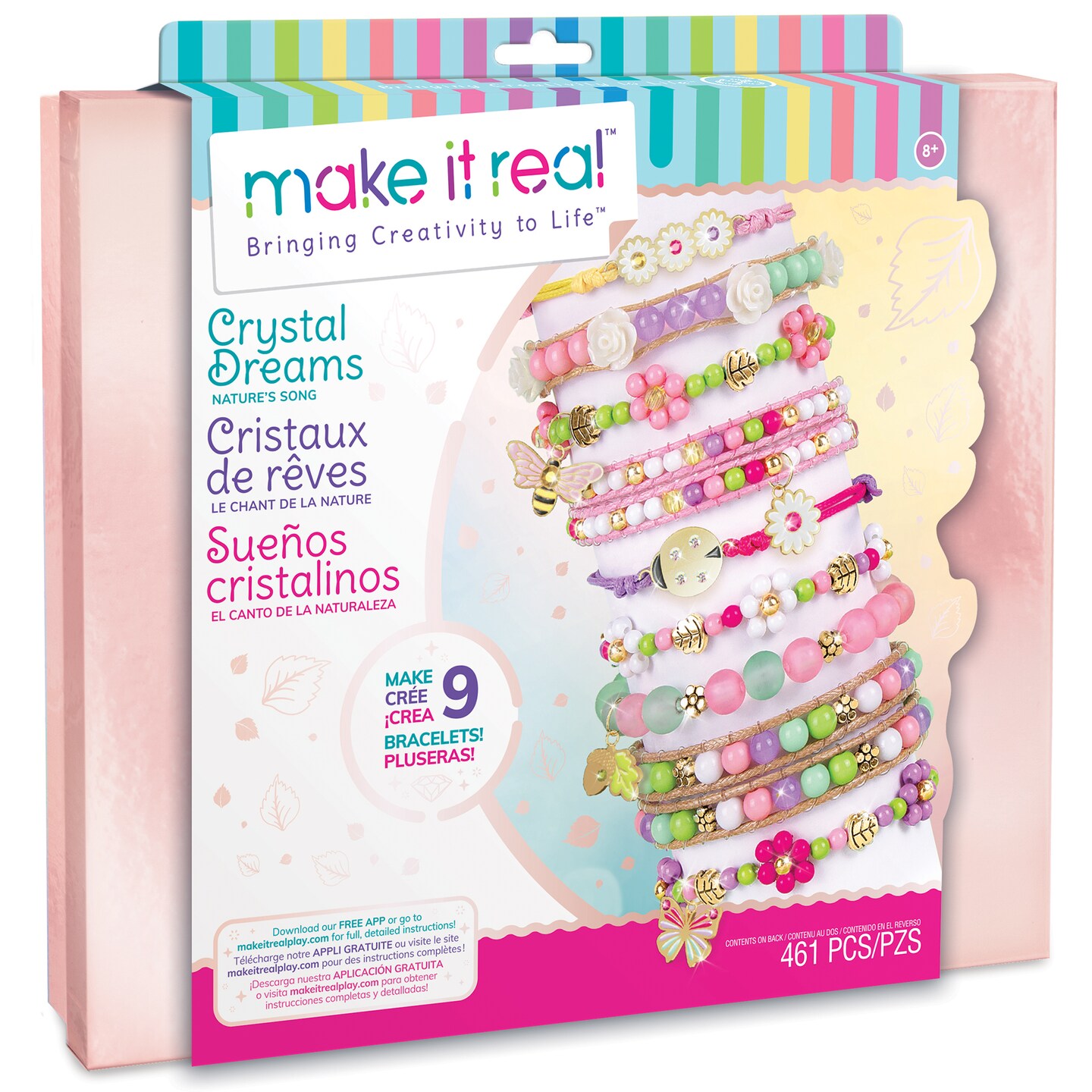 Make It Real: Crystal Dreams Nature Song - Create 9 Unique Charm Bracelets, 461 Pieces, Green Pink &#x26; Purple, All-In-One, DIY Charm &#x26; Bead Jewelry Kit, Tweens &#x26; Girls, Arts &#x26; Crafts, Kids Ages 8+
