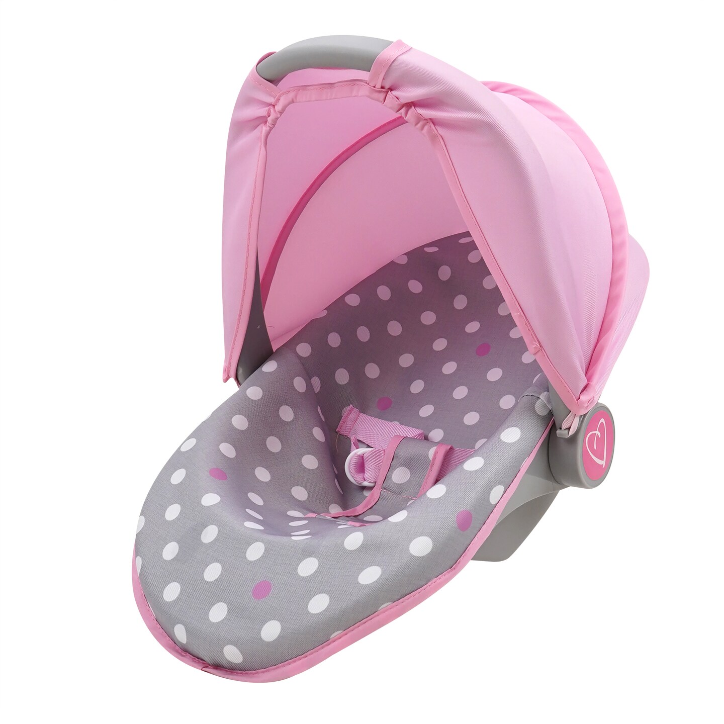 Cotton Candy Pink 3-In-1 Doll Car Seat in Grey Polka Dots, Fits Dolls Up to 18&#x22;